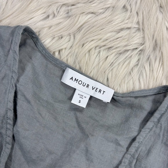 Amour Vert Women's S Gray Wrap Blouse 3/4 Sleeve Cottagcore Coastal Preppy - Picture 3 of 6